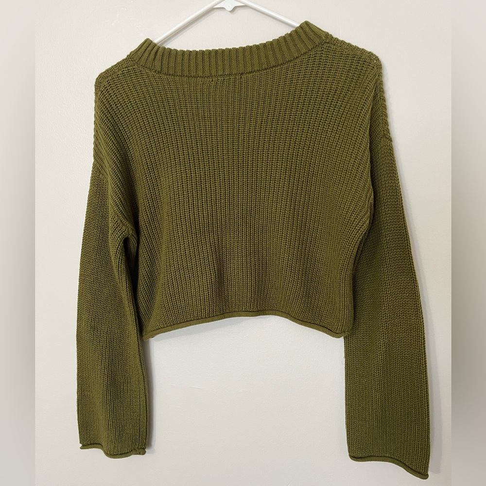 Wild Fable Olive Knit Cropped Sweater - Picture 3 of 3